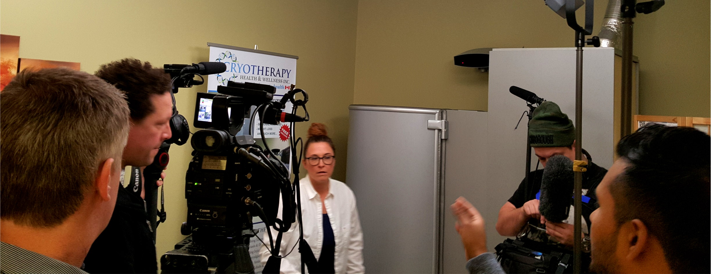 Film crew covering Cryotherapy Toronto for media feature