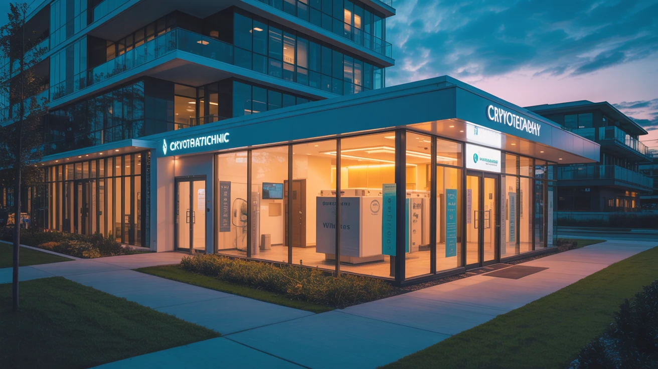 Cryotherapy Toronto centre exterior at twilight with welcoming warm lighting